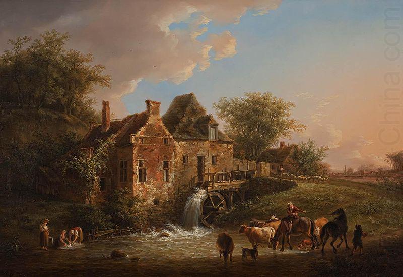 Landscape with waterfall and farm, Henri van Assche